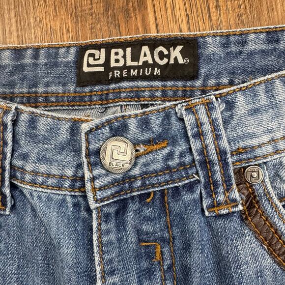 CJ Black Premium Indian Skull Jeans 28/30 Relaxed Straight distress leather trim - Picture 9 of 10